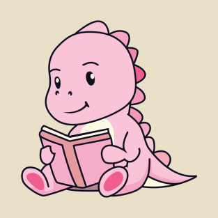 Cute Pink Dinosaur Read Book - Dinosaur Birthday T-Shirt