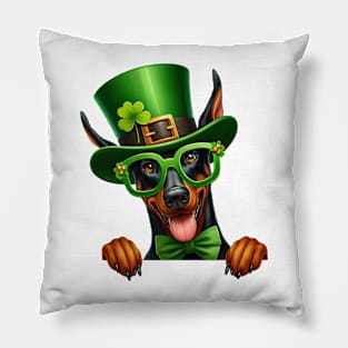 St Patricks Day Peeking Doberman Pinscher Dog Pillow