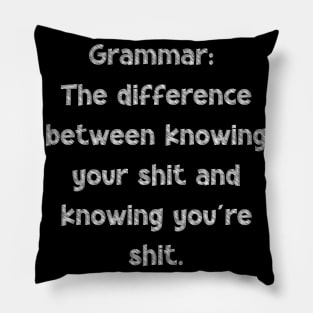 Grammar: The difference between knowing your shit and knowing you're shit, National Grammar Day, Teacher Gift, Child Gift, Grammar Police, Pillow