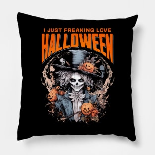 I Just Freaking Love Halloween Skull Scary Spooky Monster Pumpkin Pillow