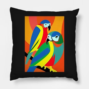 COLORFUL PARROTS RED BACKGROUND Pillow