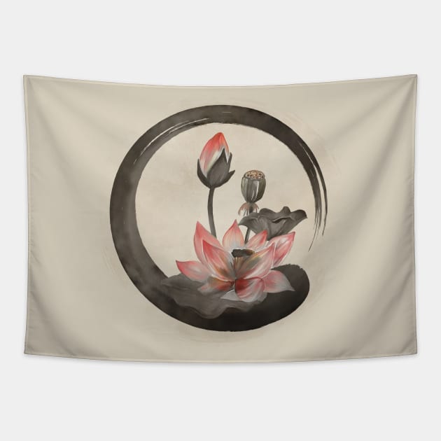 Enso Zen Circle and Lotus Tapestry by Nartissima