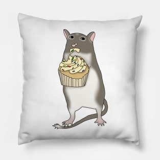 Cute brown gerbil eating cupcake Pillow