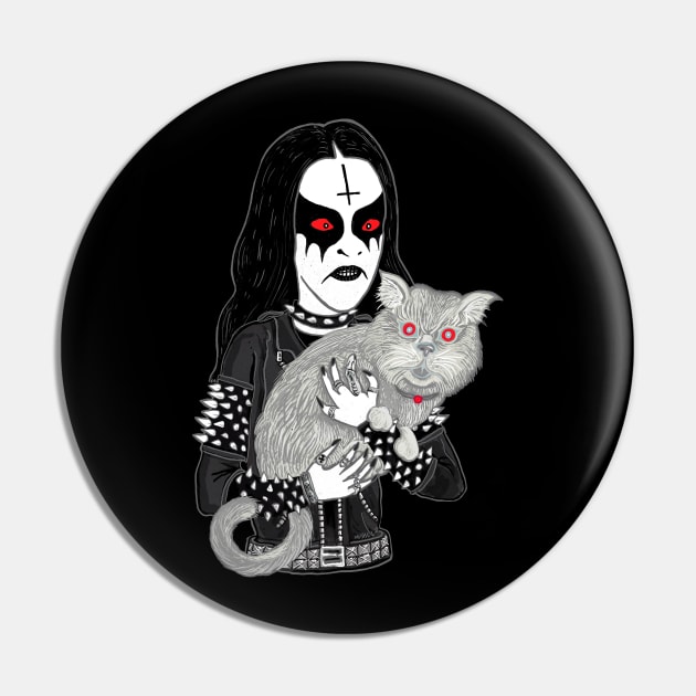 Metal Head with a Cat 2020 Miskeldesign Pin by miskel