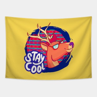 Colorful deer - blue - stripes Tapestry