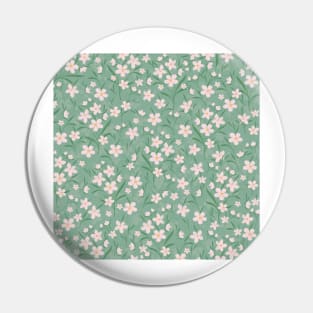 Watercolor White Floral Botanical Green Pattern Pin