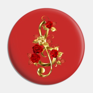 Musical Key with Roses Pin