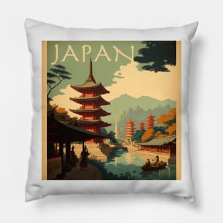 Japanese Pagoda Vintage Travel Art Poster Pillow