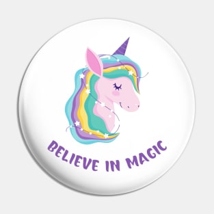 Believe In Magic Beautiful Unicorn With Stars Pin