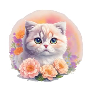 Mesmerizing Flora: Scottish Fold's Grace and Beauty Bloom in Fantasy T-Shirt