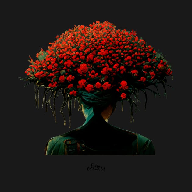 Woman with red flowers in her hair by extraordinar-ia