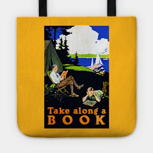 Remastered 1910 Take Along A Book Campsite Print Tote