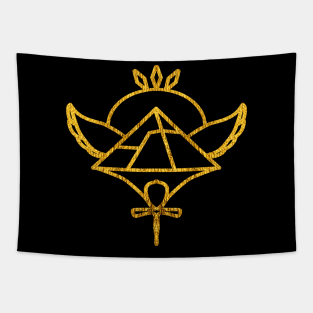 Egyptian Symbol Featuring Ankh, Pyramid, & Ra's Sun (Golden Style) Tapestry