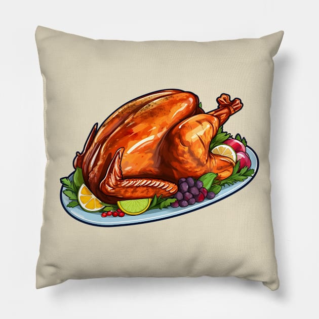 Roasted Turkey Thanksgiving Dinner Pillow by DigitalToast