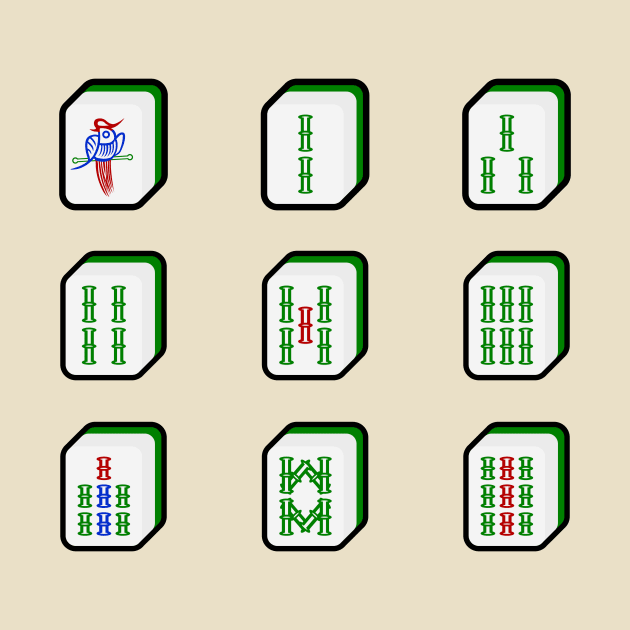 Mahjong Tiles Bamboo Suit 麻雀索子 - Sticks, Strings, Bams, Bird | I Love Mahjong | Cantonese by PawaPotto