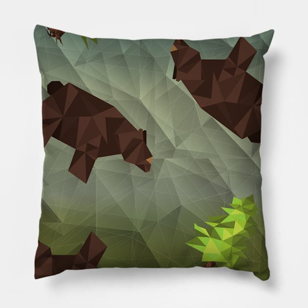 Lost Bear In The Woods Pillow by CloudTerra