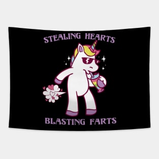 Stealing Hearts and Blasting Farts Unicorn Magic Love Tapestry