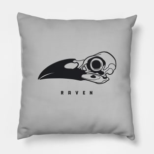 Silhouette of raven's skull  in black ink Pillow