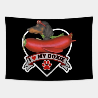 Funny Cute I Love My Doxie Dachshund Dog Heart Design Tapestry