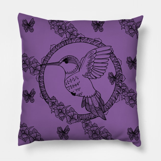 Hummingbird anti-stress&black_purple Pillow by Eirene San