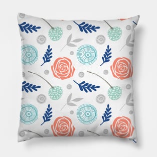 Blue coral grey floral Pillow