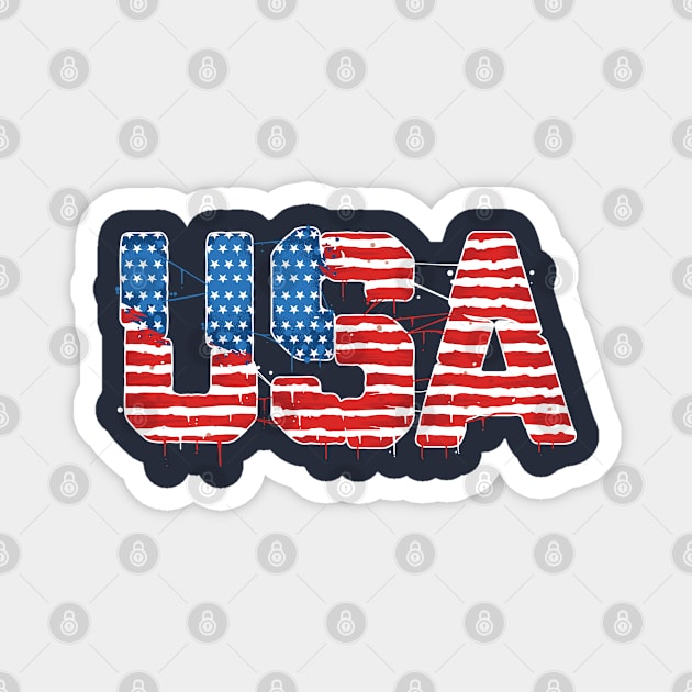 USA flag text Magnet by Teefold