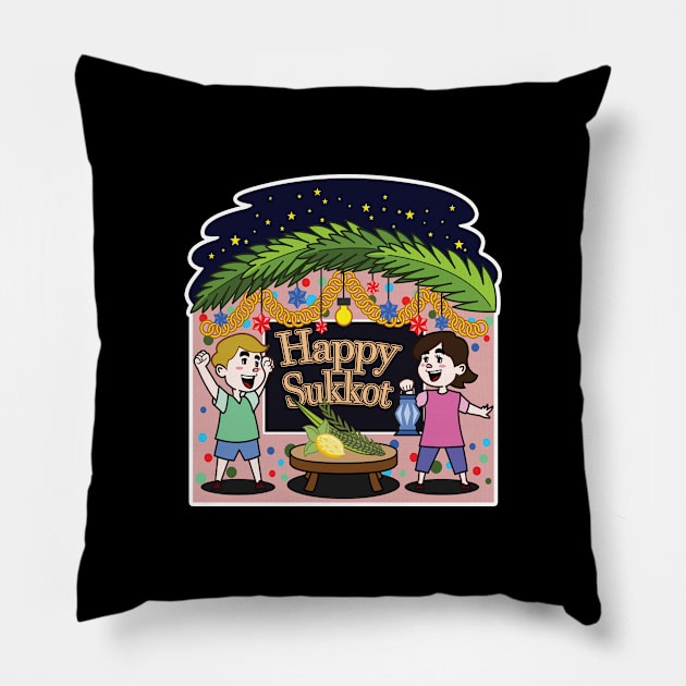 Happy Sukkot - Festival Of Tabernacles, Jewish Holiday Gift For Men, Women & Kids Pillow by Art Like Wow Designs