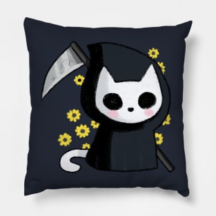 Grim reaper cat with flowers Pillow