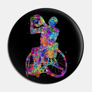 Wheelchair basketball watercolor Pin