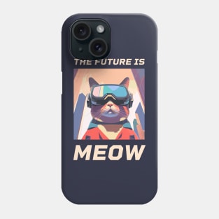 The Future is Meow – Futuristic cat in VR glasses (Dark Edition) Phone Case