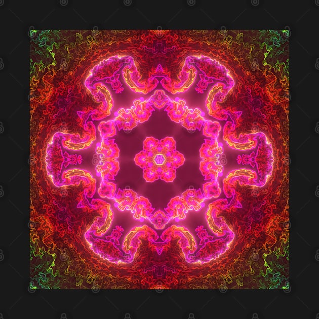 Psychedelic Kaleidoscope Flower Pink Red and Green by WormholeOrbital