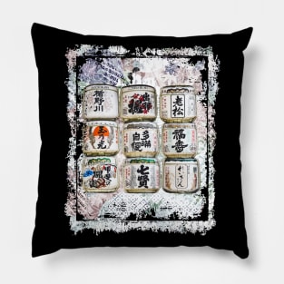 Japanese Sake Rice Barrels Decor Collage Art 72 Pillow