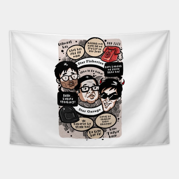 Hera Pheri - cartoon doodle retro Tapestry by inktindia