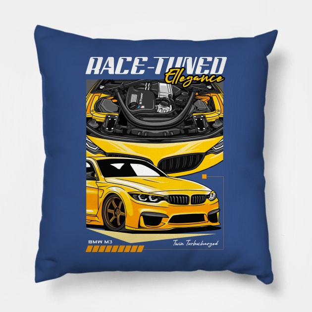 BMW M3 Race-Tuned Elegance Pillow by Harrisaputra