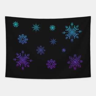 Ombre Blue Faux Glitter Snowflakes Tapestry