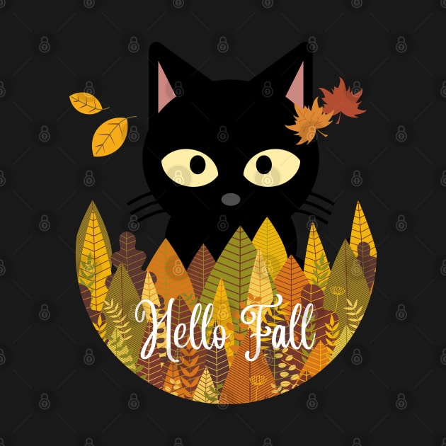 Hello fall Black Cat Autumn Fall Halloween Thanksgiving and Fall Color Lovers by BellaPixel