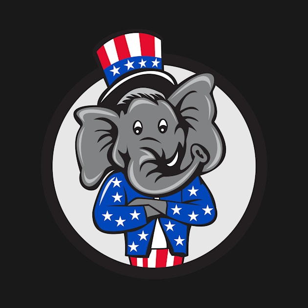 Republican Elephant Mascot Arms Crossed Circle Cartoon by retrovectors