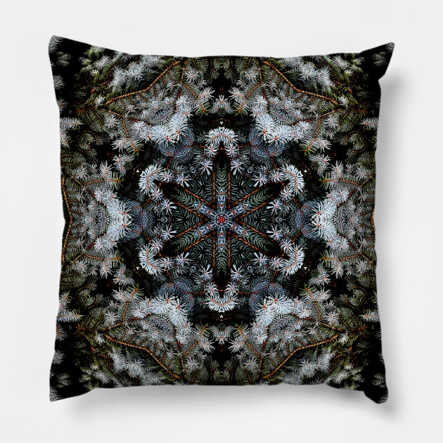 Mandala Kaleidoscope in Shades of Green and Brown Pillow by Crystal Butterfly Creations