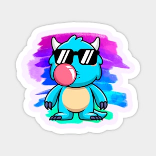 Blue Baby Monster with bubblegum bomb and sunglasses Magnet