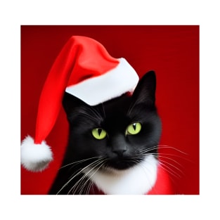 Cute black cat wearing santa hat T-Shirt