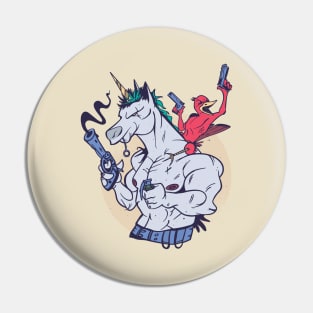 Muscular Unicorn and Bird Pin