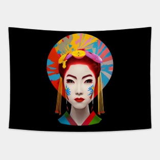 Colorful Japanese geisha head design Tapestry