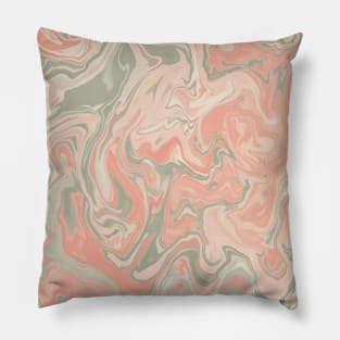 Shades of Green and Pink Dreamy Pastels Aesthetic Marble Pattern Pillow