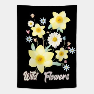 Wildflowers Watercolor Painting Beautiful Gifts, Daffodil Yellow Flowers, Floral Modern Design Spring Time Birthday Vintage Tapestry