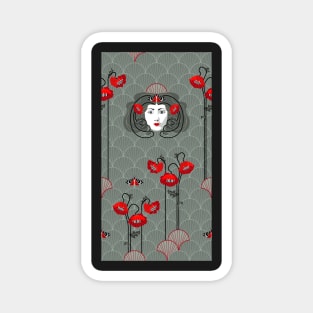 Art Nouveau - red/gray lady Magnet