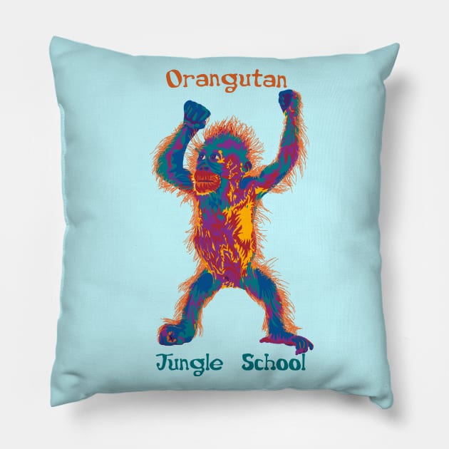 Orangutan Jungle School Pillow by Slightly Unhinged