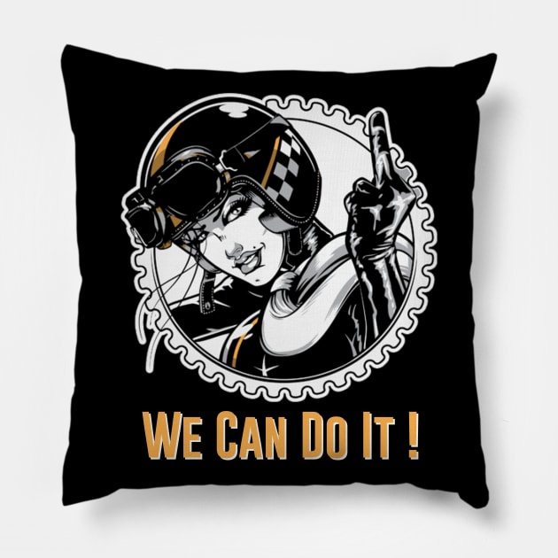 GIRL MOTORCYCLE RIDER - We Can Do It ! Pillow by Pannolinno