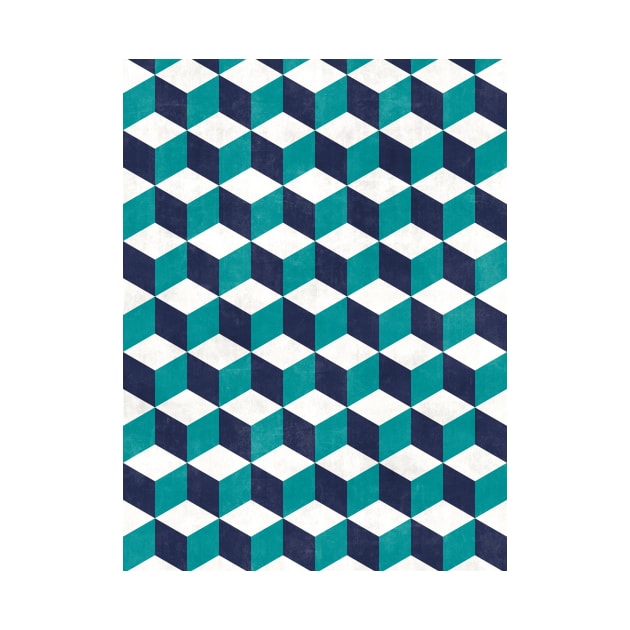 Geometric Cube Pattern - Turquoise, White, Blue Concrete by ZoltanRatko