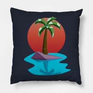 Retro Palm Tree Island Synthwave Sunset Paradise Pillow