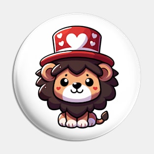 Cute Kawaii Valentine's Lion with Heart Top Hat Pin